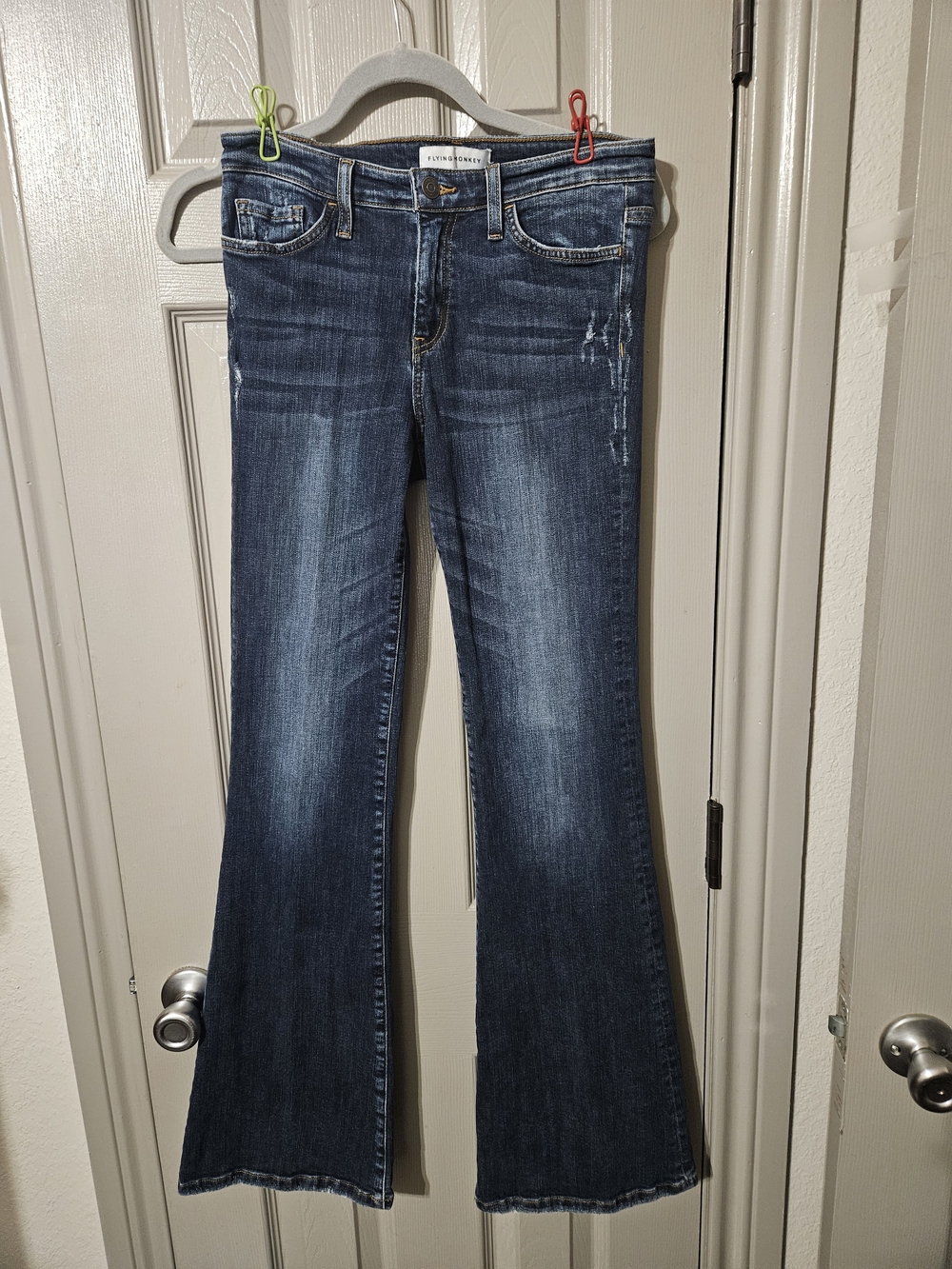 Women's Flying Monkey Dark Blue Flare Jeans With Distressing